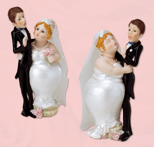 Lustiges Brautpaar mit Tüllschleier, 2-fach sortiert, Polystone