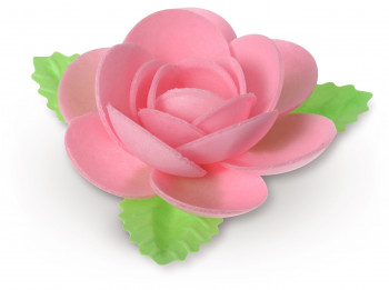 Waffel-Blumen mit Blättern, rosa, 90mm, 40 Stück