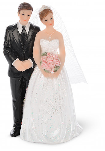 Brautpaar mit Blumenstrauß/hinter Buch, Polystone, 10,5cm, 4 Stück