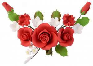 Tragant-Blumenbouquet, rot, 14cm, 4 Stück