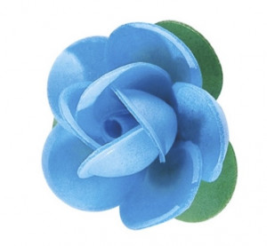 Waffel-Rose mit Blättern, blau, 45mm, 100 Stück