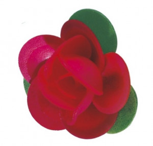Waffel-Rose mit Blättern, rot, 45mm, 100 Stück