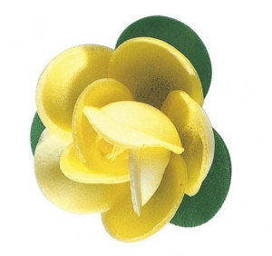 Waffel-Rose mit Blättern, gelb, 45mm, 100 Stück