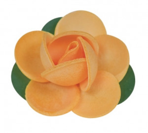 Waffel-Rose mit Blättern, orange, 45mm, 100 Stück