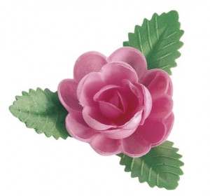 Waffel-Rose mit Blättern, rosa, 60mm, 50 Stück