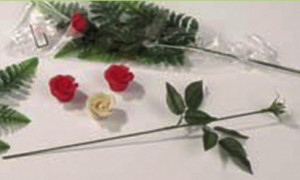 Rosenstiele, biegbar, mit Blättern und Blütenkorb