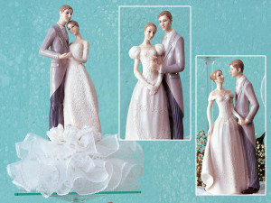 Elegantes Brautpaar auf Tüll, mit Blumen, 3-fach sortiert, Polys
