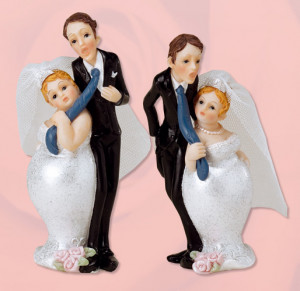Lustiges Brautpaar mit Tüllschleier, 2-fach sortiert, Polystone