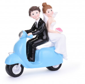 Brautpaar mit blauer Vespa, Polystone, 17cm, 2 Stück