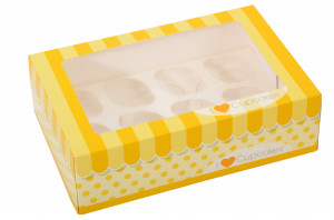 Karton für Muffins und Cupcakes mit Einsatz für 12 Stück mit 4,5cm Durchmesser, 24,5x16,5x7,5cm