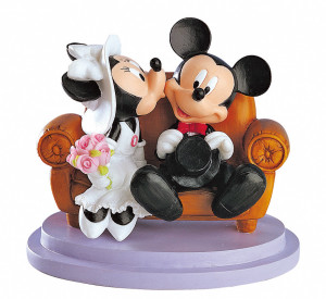 Brautpaar Mickey Mouse auf der Bank, Polystone, 15cm, 2 Stück