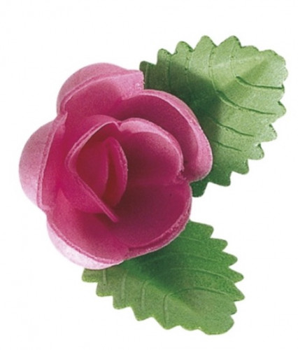 Waffel-Rose mit Blättern, rosa, 50mm, 100 Stück