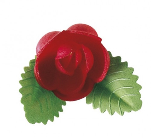 Waffel-Rose mit Blättern, rot, 50mm, 100 Stück