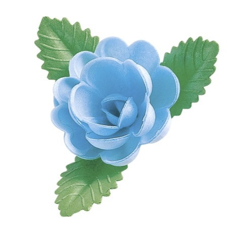 Waffel-Rose mit Blättern, blau, 60mm, 50 Stück