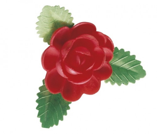 Waffel-Rose mit Blättern, rot, 60mm, 50 Stück