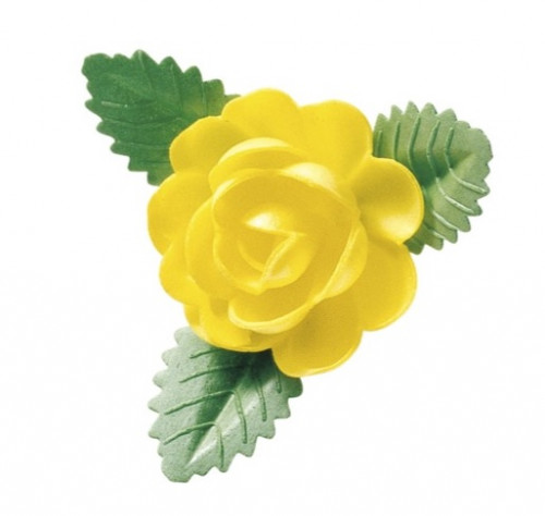 Waffel-Rose mit Blättern, gelb, 60mm, 50 Stück