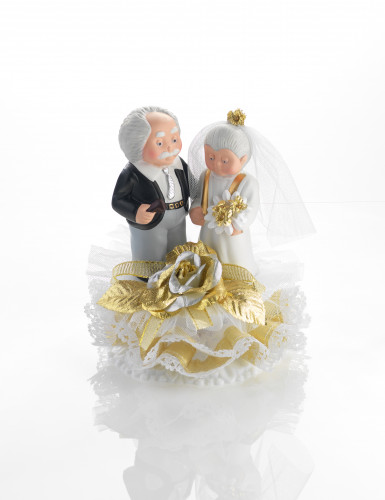 Porzellan-Brautpaar Goldhochzeit mit Blumen, Basis zum Öffnen, 18cm, 1 Stück