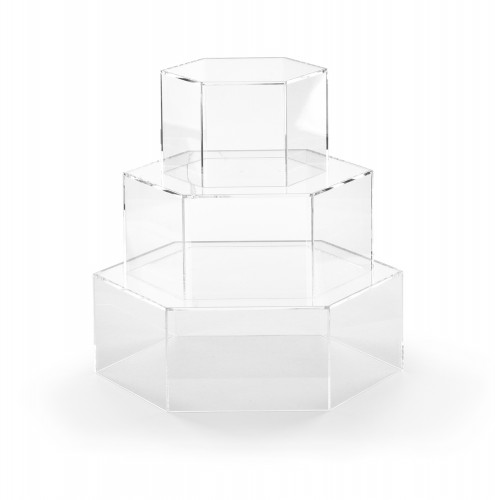 Kunststoff-Tortenständer-Set, sechseckig, 3-teilig, 30x10cm, 24x10cm, 16x10cm, 1 Set