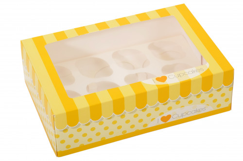 Karton für Muffins und Cupcakes mit Einsatz für 12 Stück mit 4,5cm Durchmesser, 24,5x16,5x7,5cm